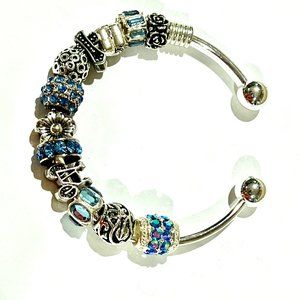 LIGHT BLUE RHINESTONES EUROPEAN BANGLE BRACELET